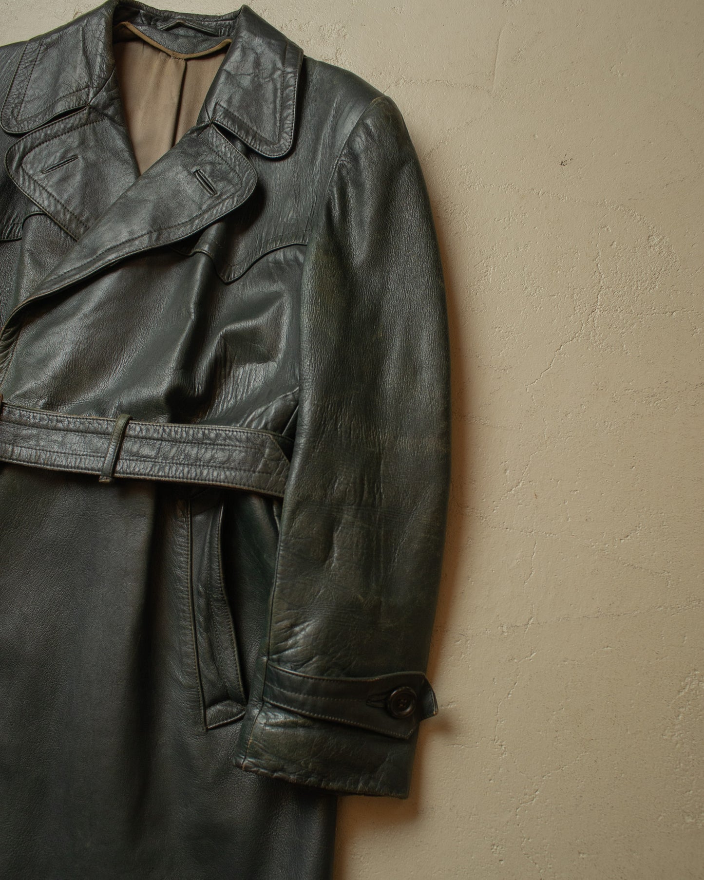 1950s German Biker Leather Coat green - M/L