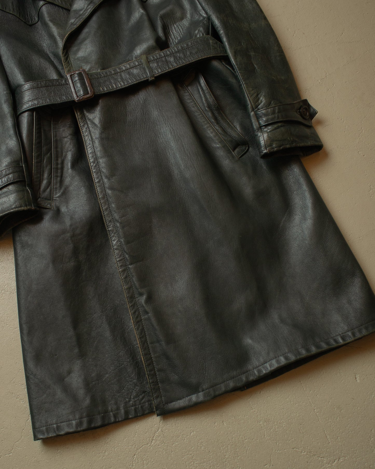1950s German Biker Leather Coat green - M/L