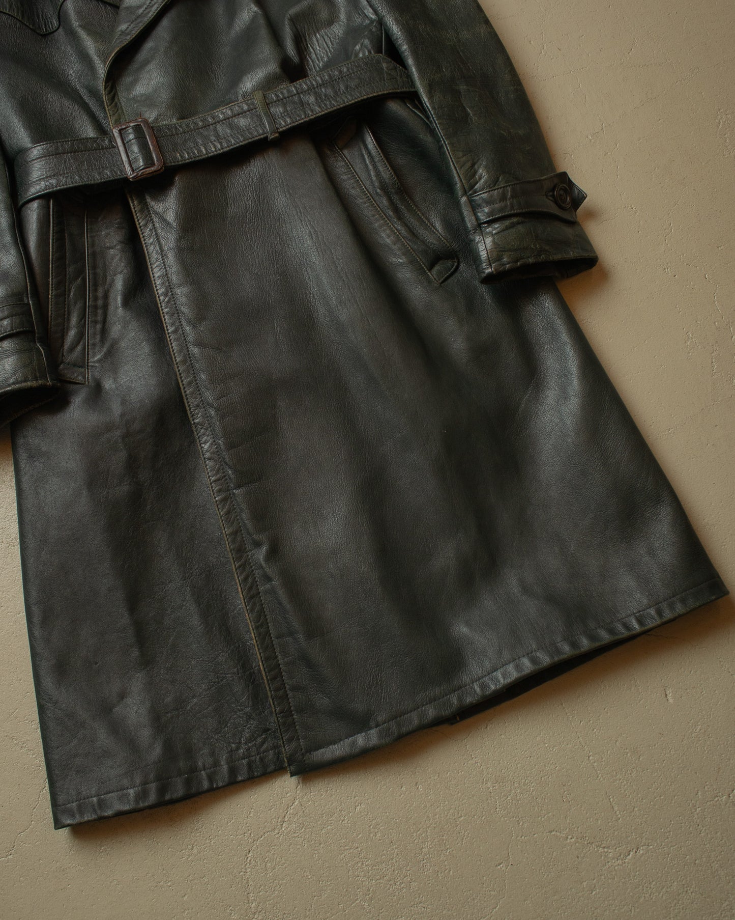 1950s German Biker Leather Coat green - M/L