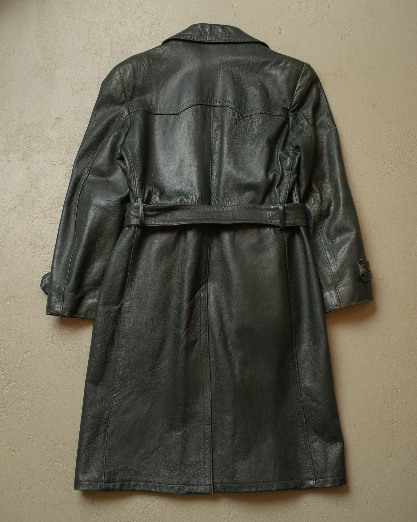 1950s German Biker Leather Coat green - M/L
