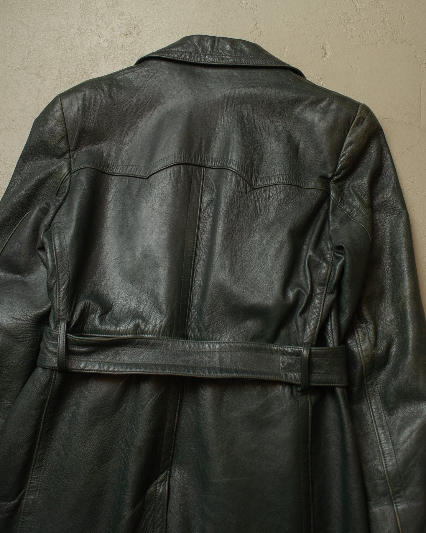 1950s German Biker Leather Coat green - M/L