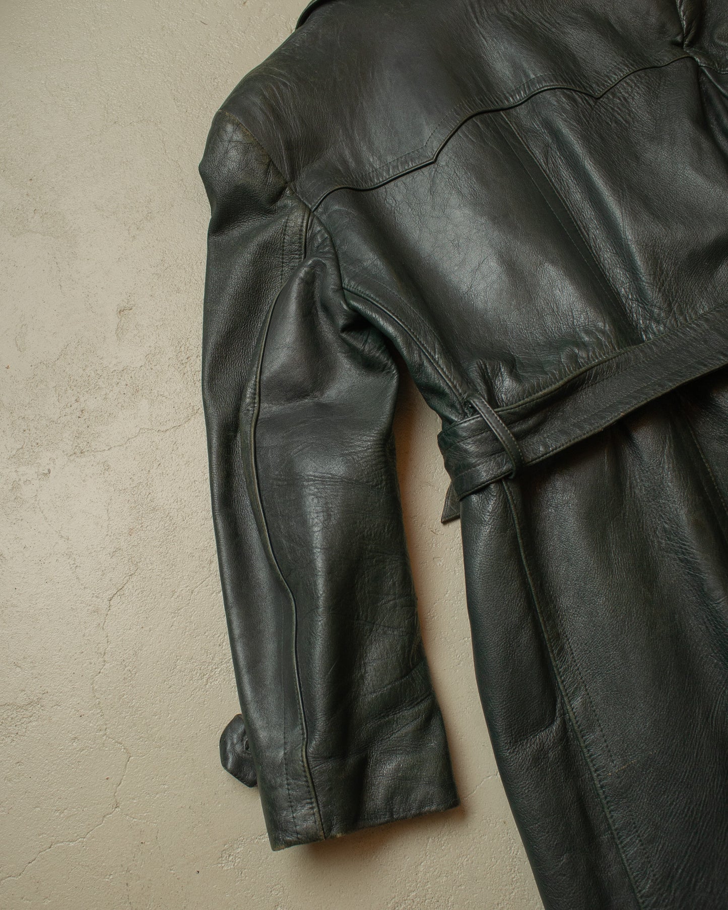 1950s German Biker Leather Coat green - M/L