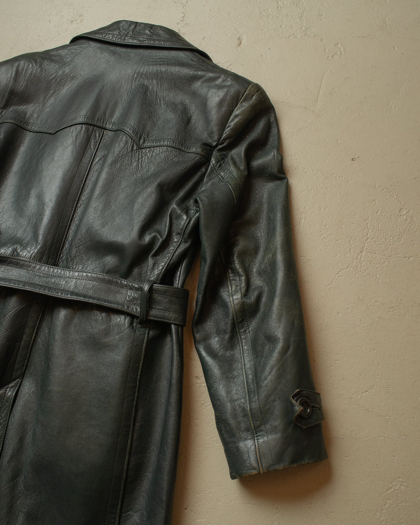 1950s German Biker Leather Coat green - M/L