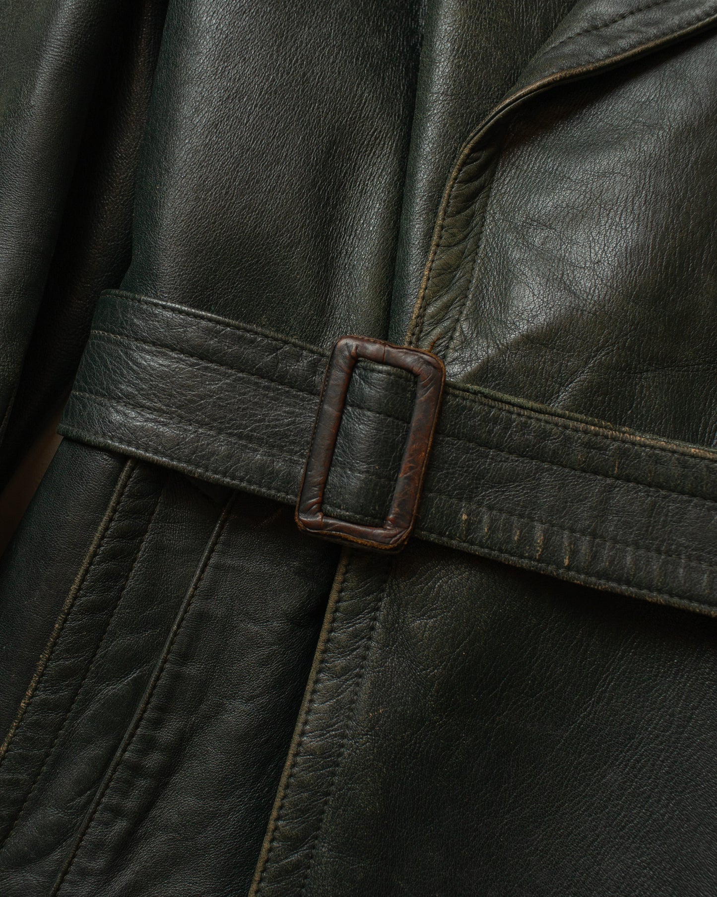 1950s German Biker Leather Coat green - M/L