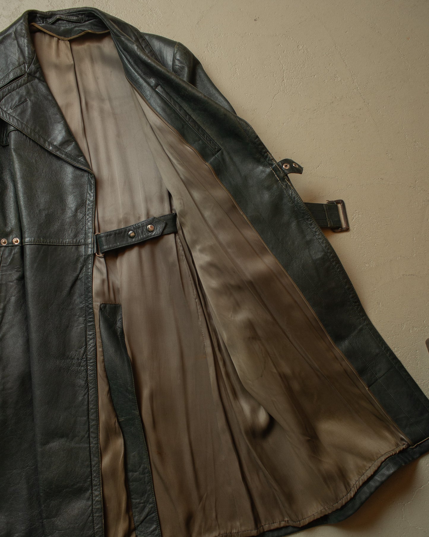1950s German Biker Leather Coat green - M/L
