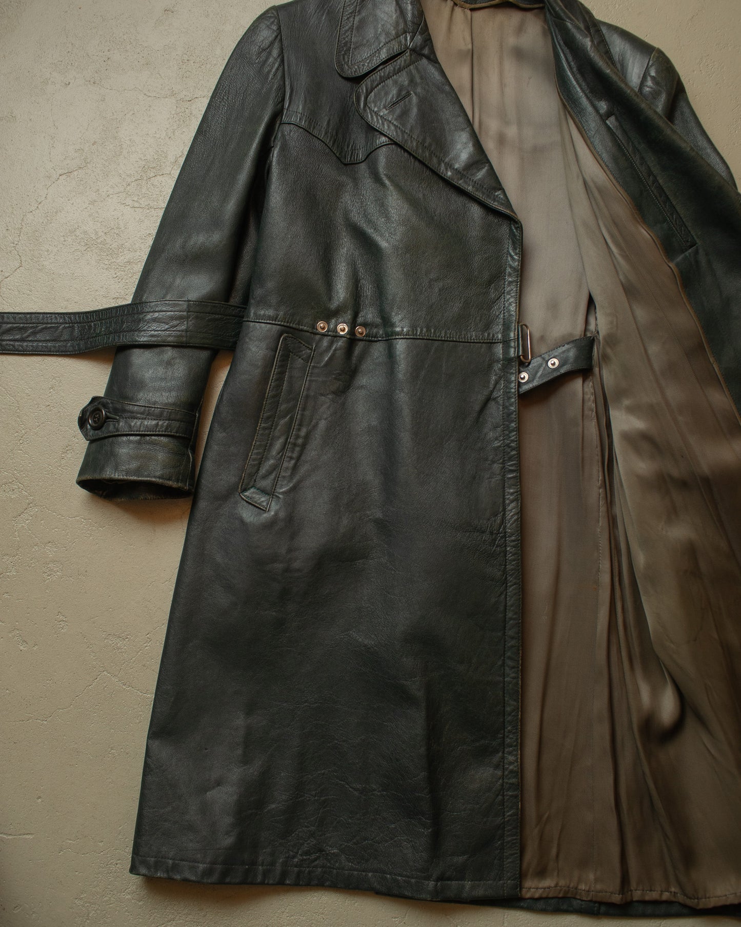 1950s German Biker Leather Coat green - M/L
