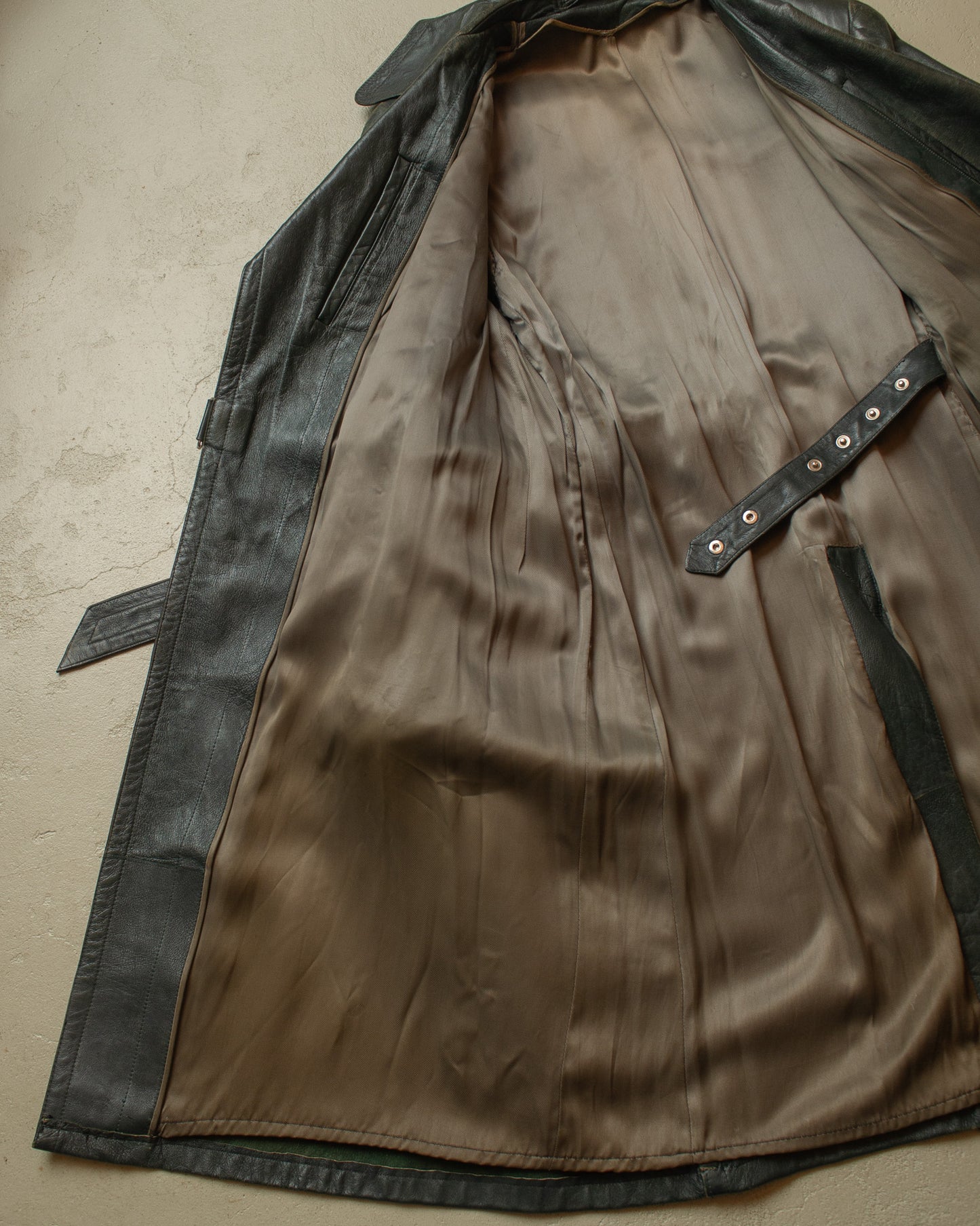 1950s German Biker Leather Coat green - M/L