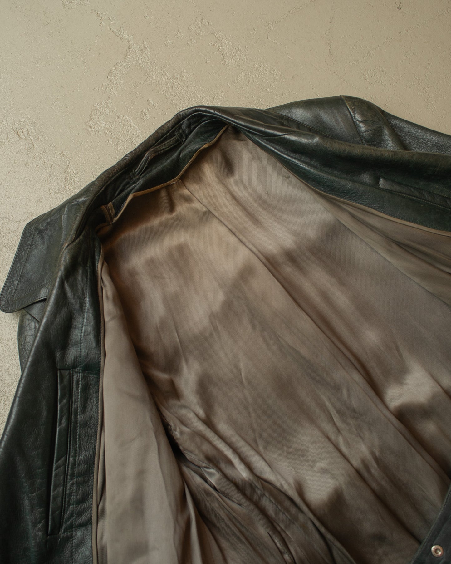 1950s German Biker Leather Coat green - M/L