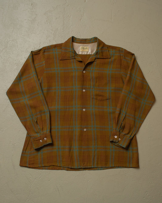1950s Chevella by Arrow checkered Loop Collar Shirt brown - L/XL