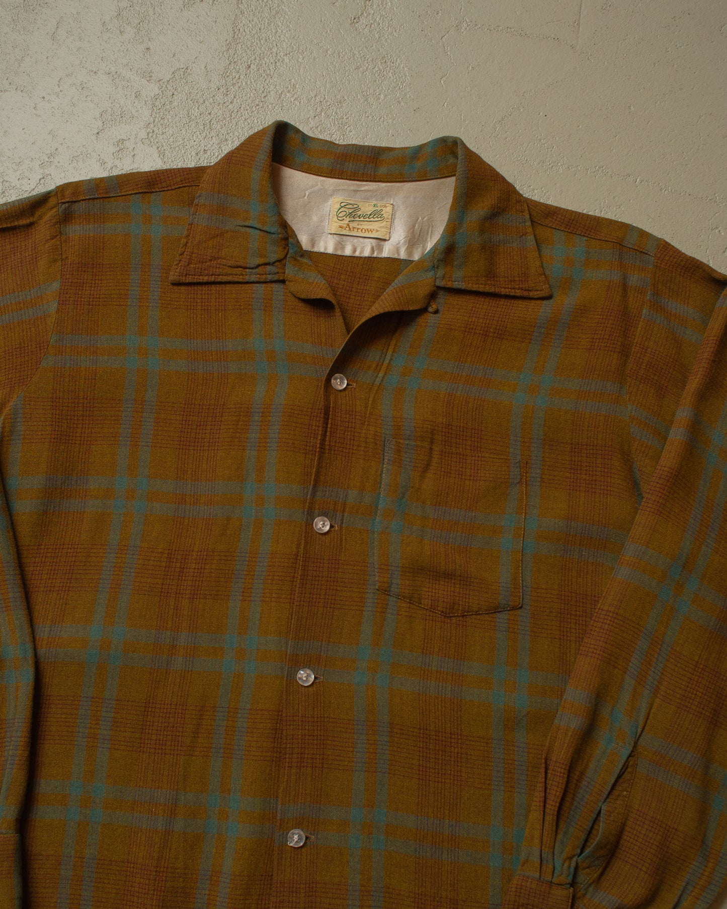 1950s Chevella by Arrow checkered Loop Collar Shirt brown - L/XL