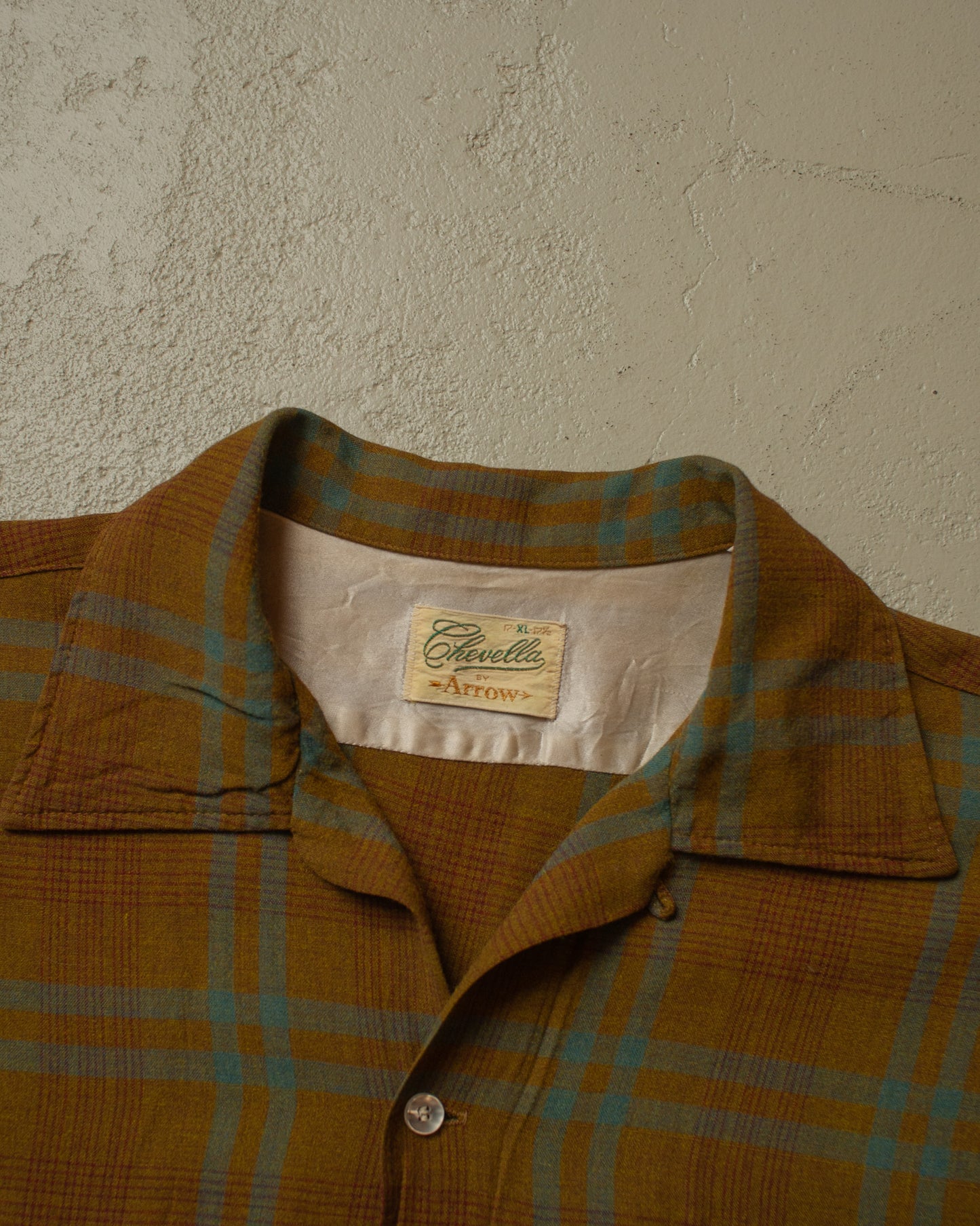 1950s Chevella by Arrow checkered Loop Collar Shirt brown - L/XL