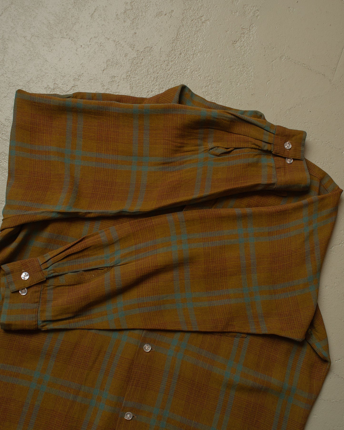 1950s Chevella by Arrow checkered Loop Collar Shirt brown - L/XL