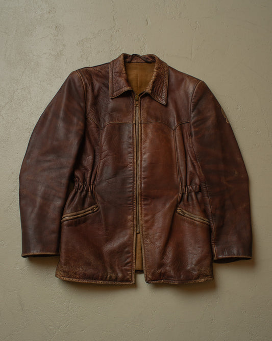 1950s German Leather Biker Jacket brown - M
