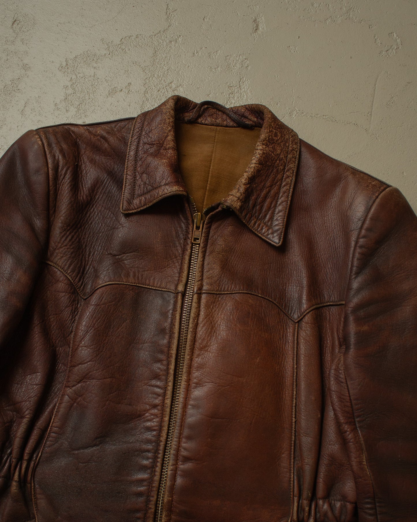 1950s German Leather Biker Jacket brown - M