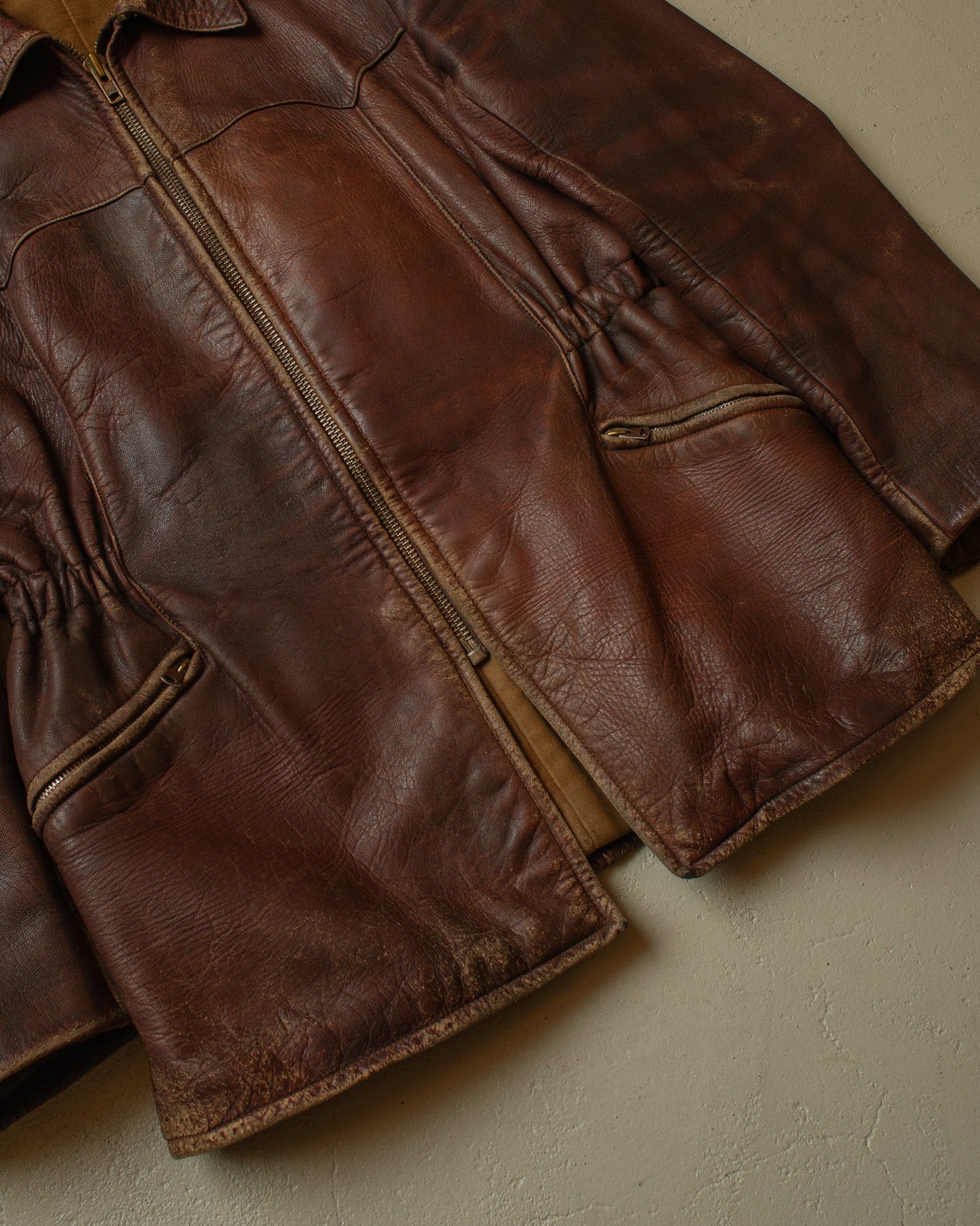 1950s German Leather Biker Jacket brown - M