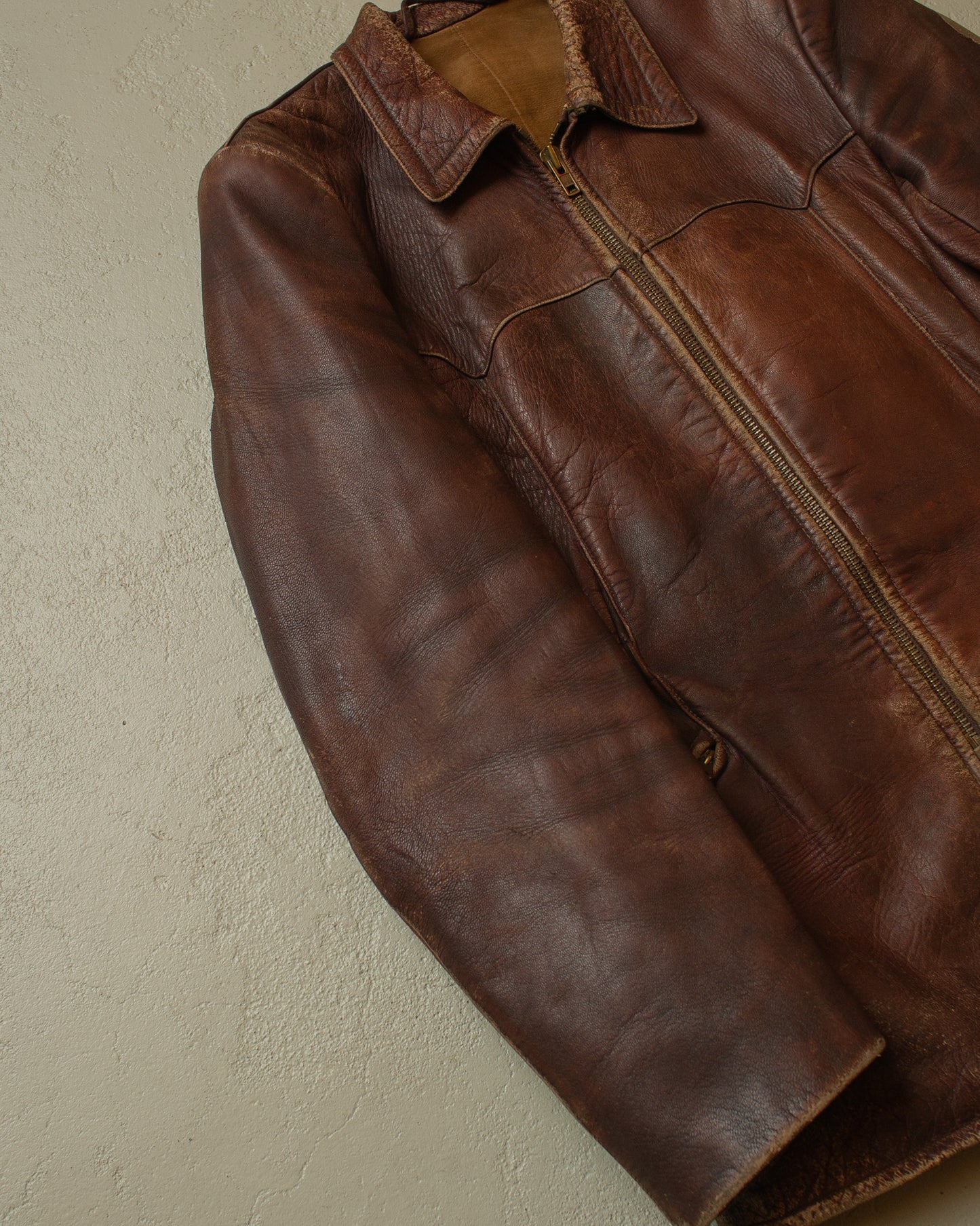 1950s German Leather Biker Jacket brown - M