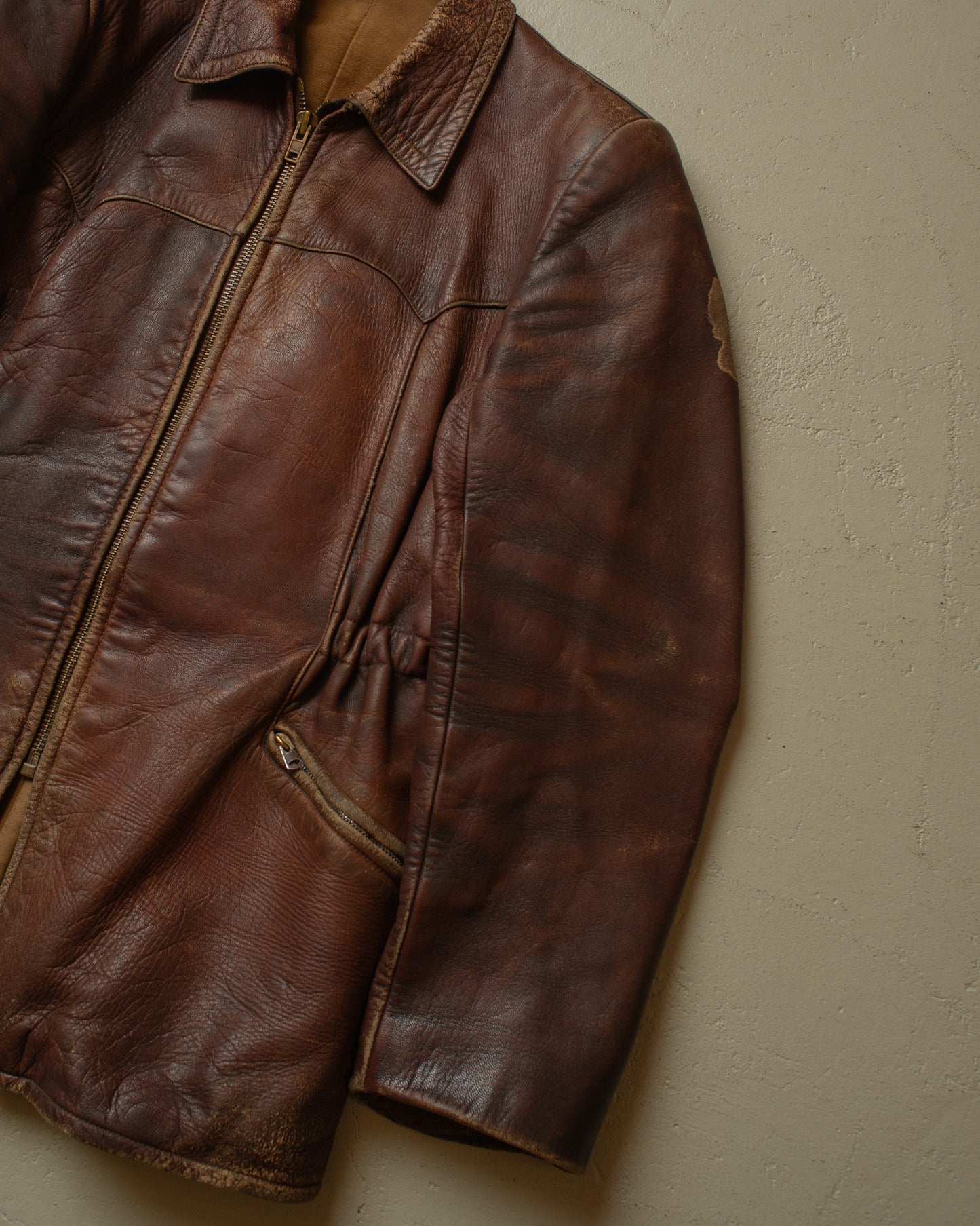 1950s German Leather Biker Jacket brown - M