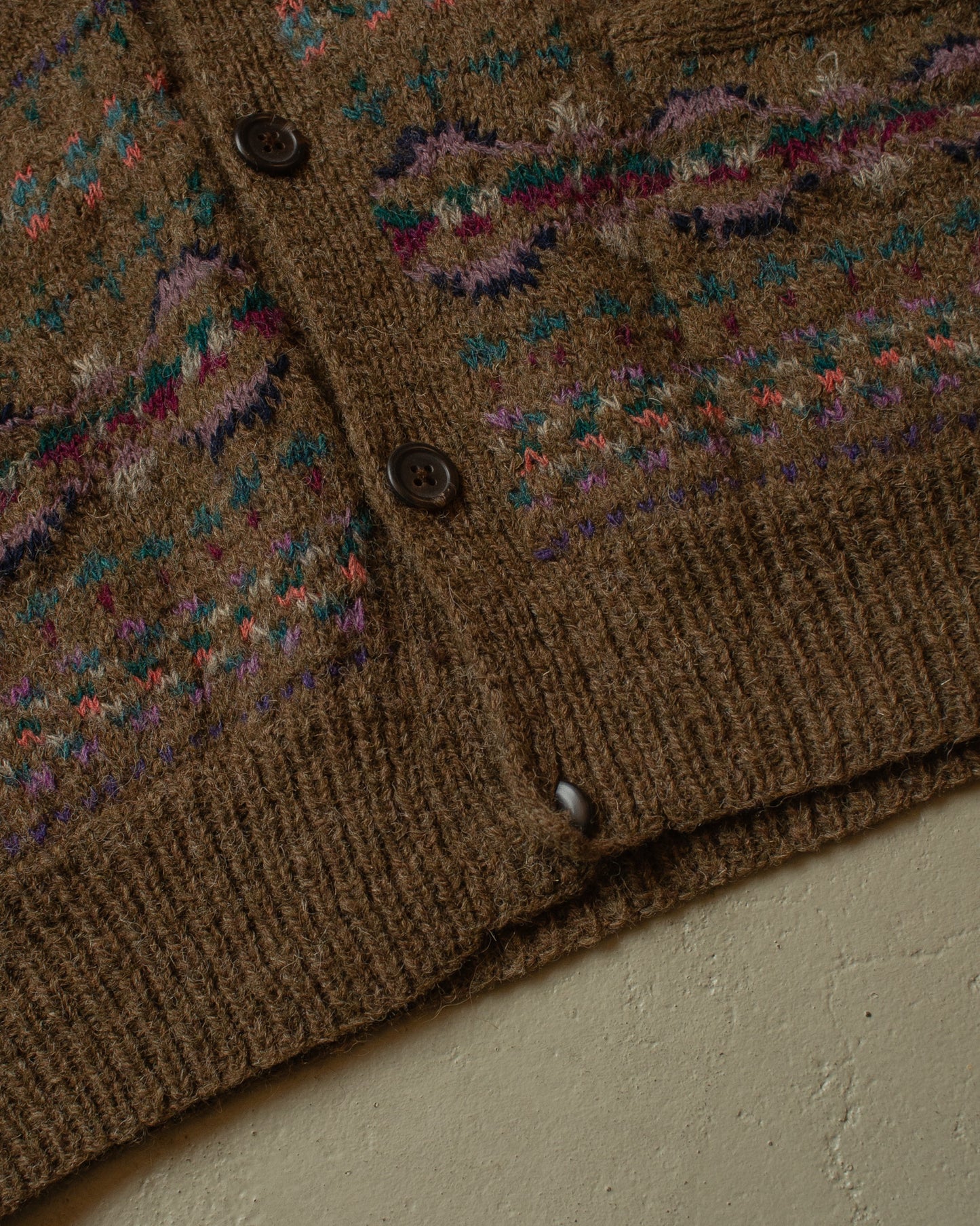 1990s Ralph Lauren crazy Pattern Handknit Vest brown - L