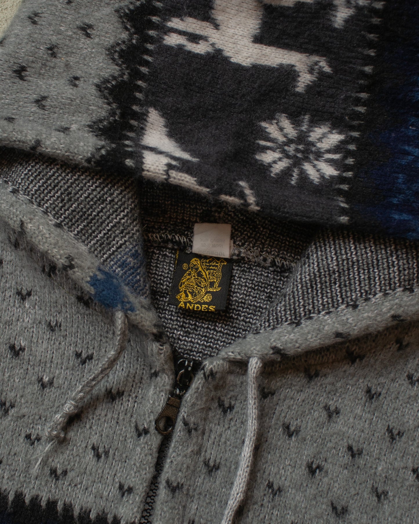 1980s Lama Pattern Hooded Knit Jacket grey - XL