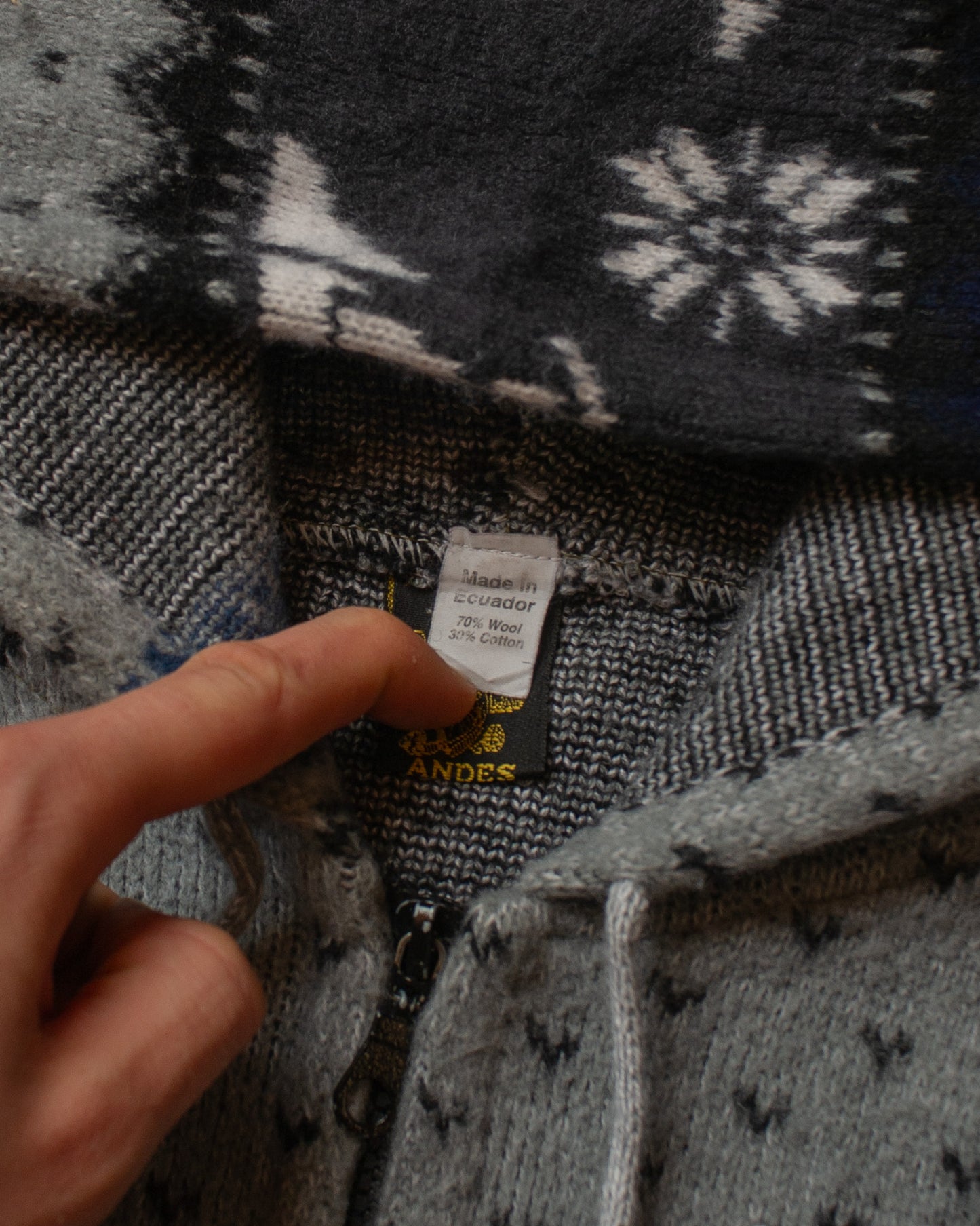 1980s Lama Pattern Hooded Knit Jacket grey - XL