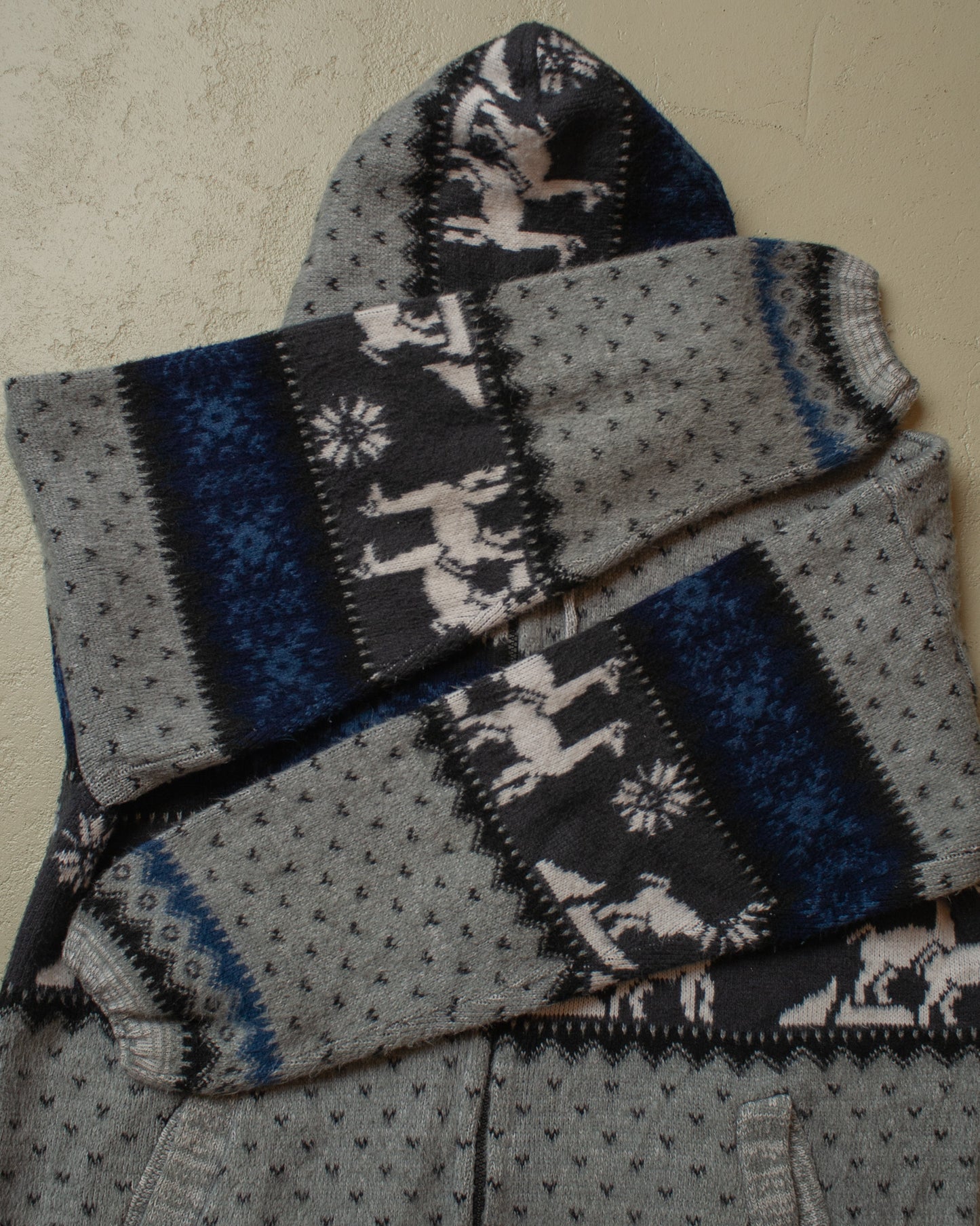 1980s Lama Pattern Hooded Knit Jacket grey - XL