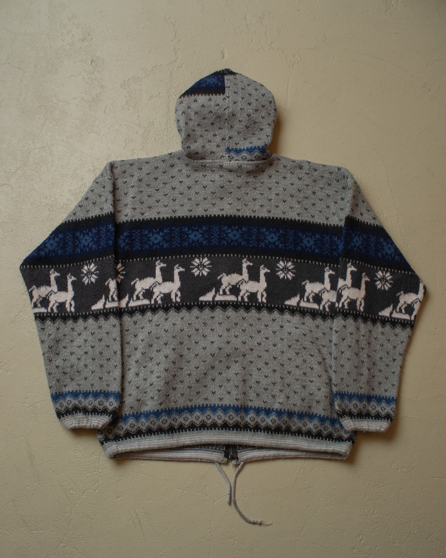1980s Lama Pattern Hooded Knit Jacket grey - XL