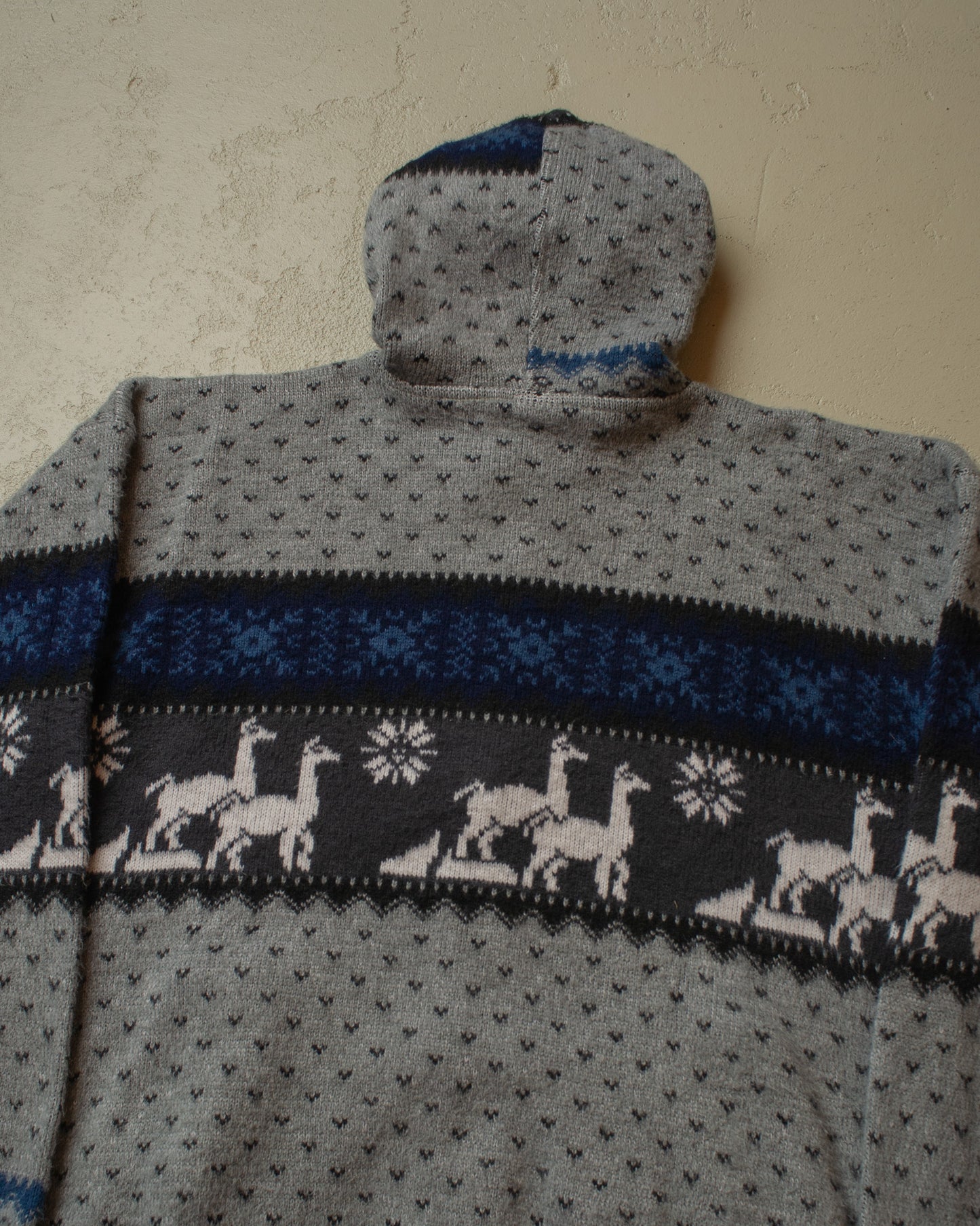 1980s Lama Pattern Hooded Knit Jacket grey - XL