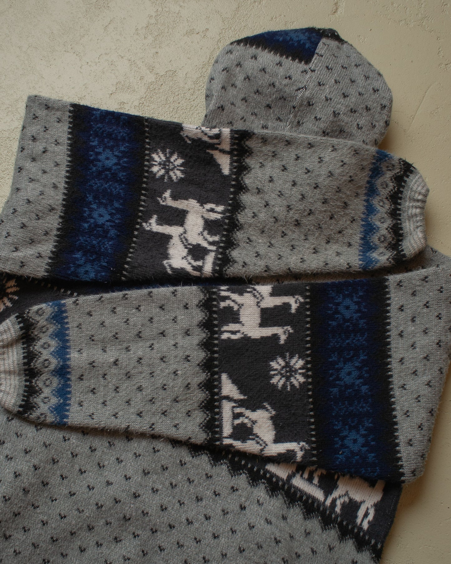 1980s Lama Pattern Hooded Knit Jacket grey - XL