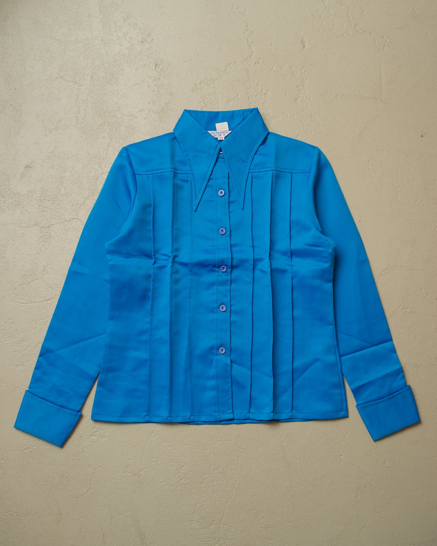 1960s Deadstock Pointed Collar Pleated Shirt blue - M/L