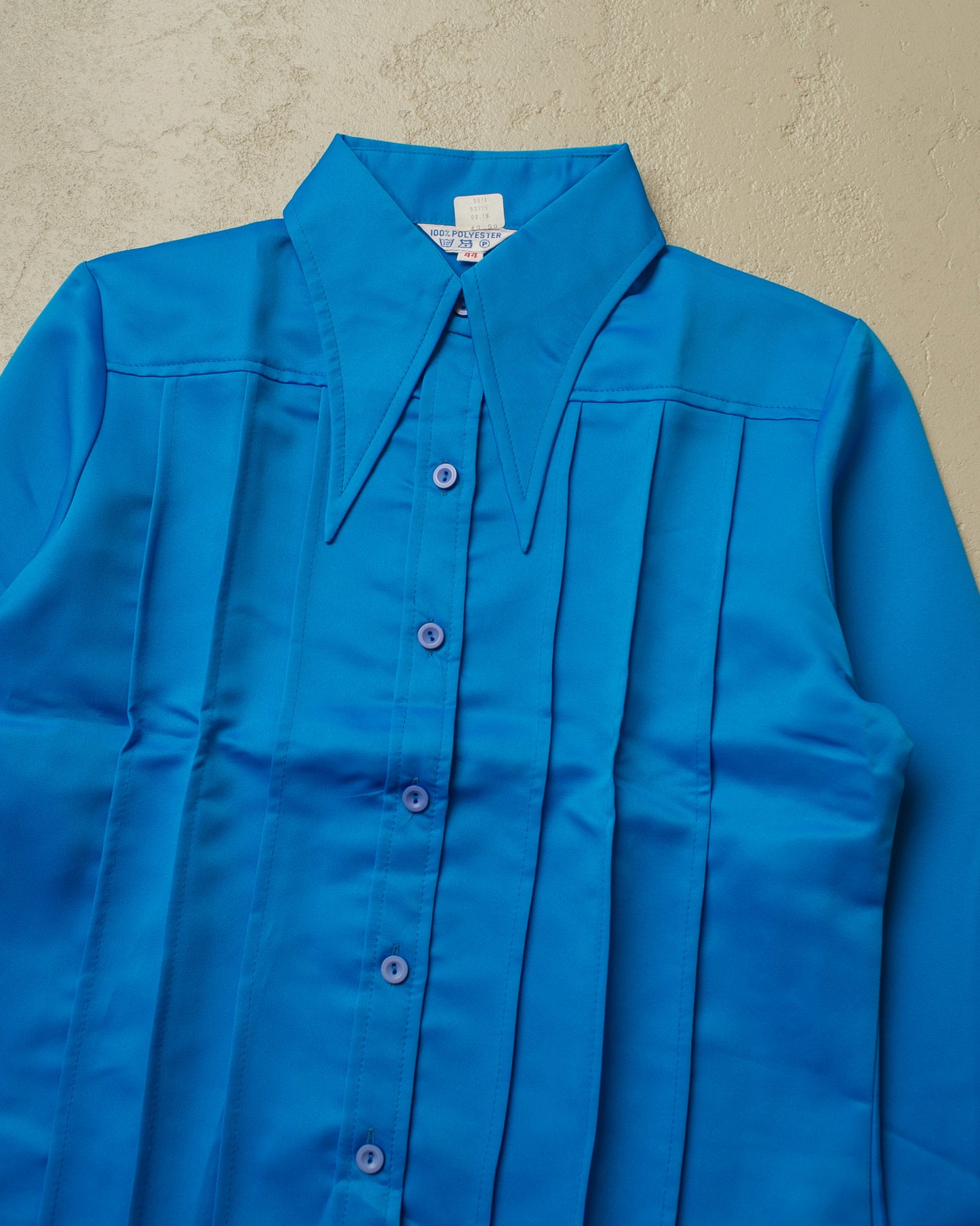 1960s Deadstock Pointed Collar Pleated Shirt blue - M/L