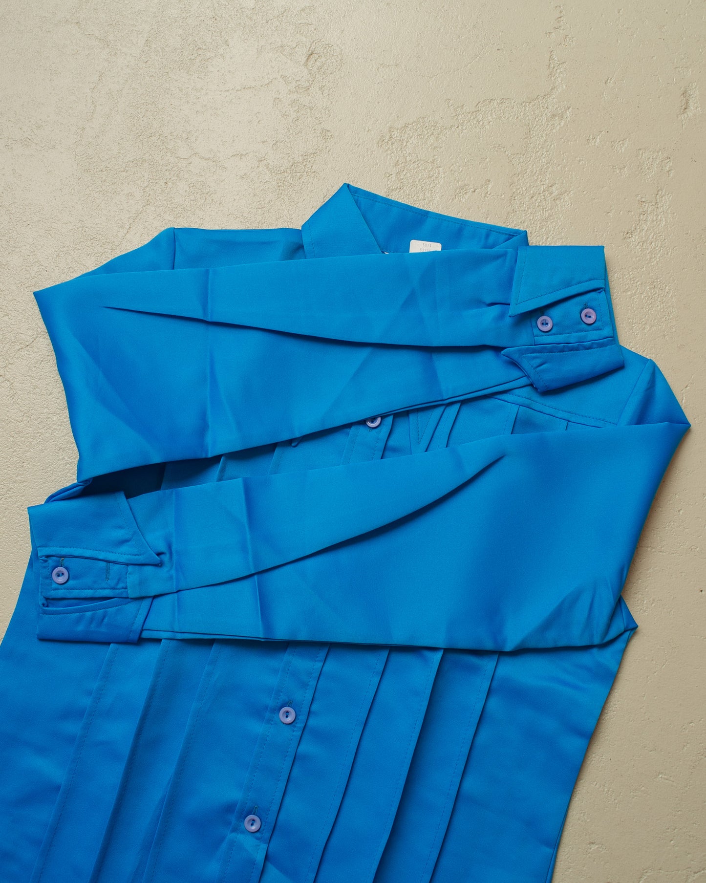 1960s Deadstock Pointed Collar Pleated Shirt blue - M/L