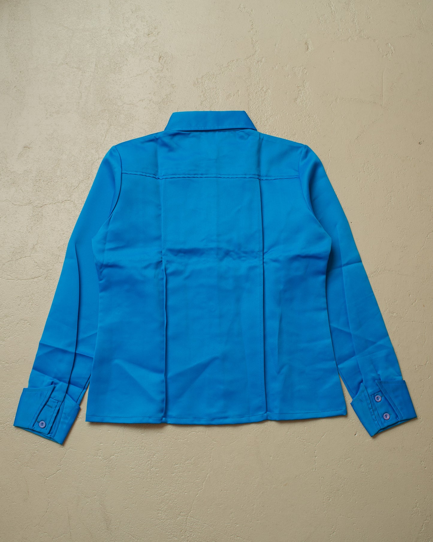 1960s Deadstock Pointed Collar Pleated Shirt blue - M/L