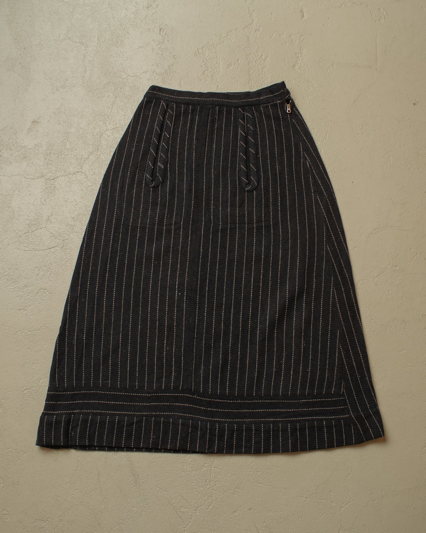 1940s German Pinstriped Wool Skirt black - W23