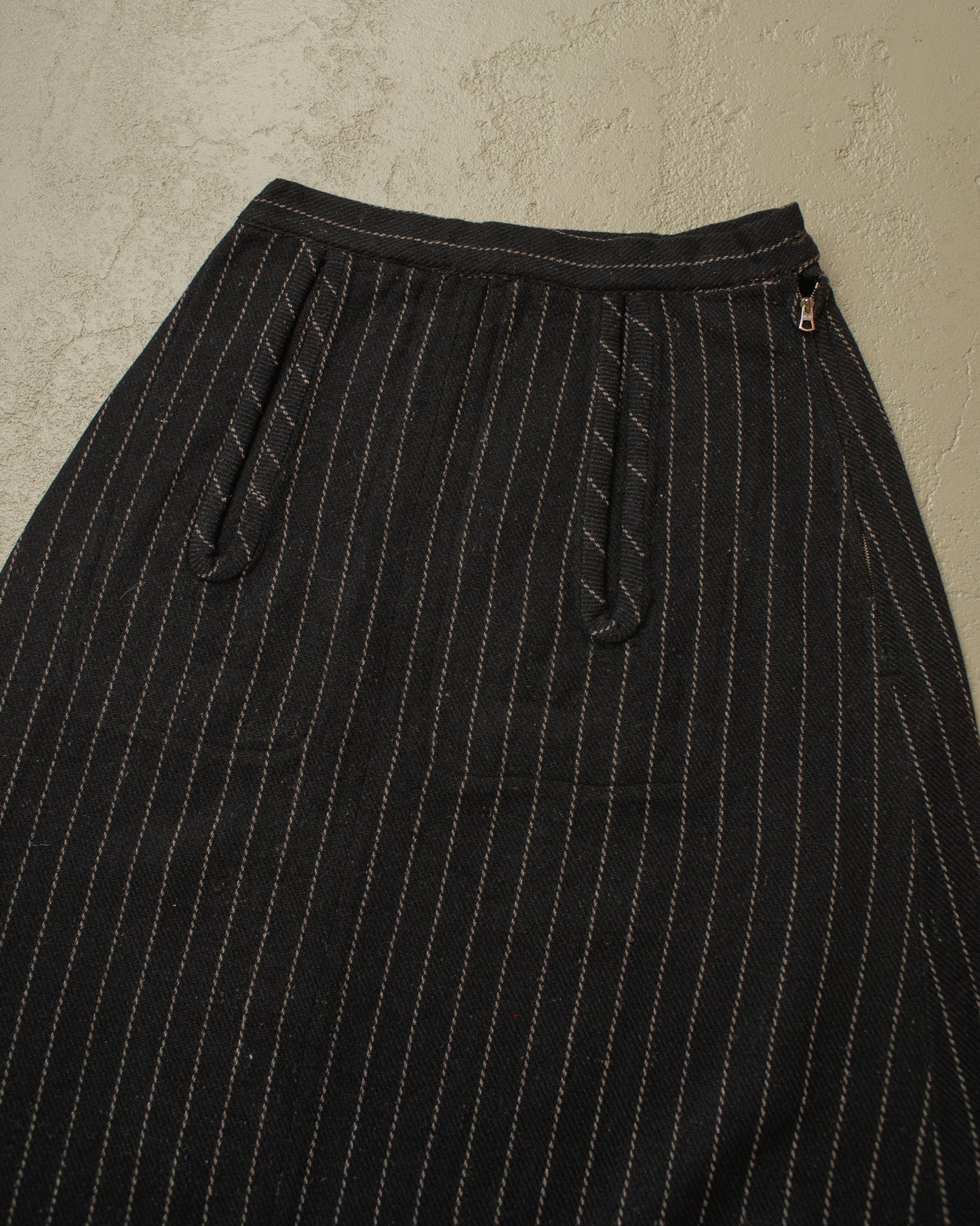 1940s German Pinstriped Wool Skirt black - W23