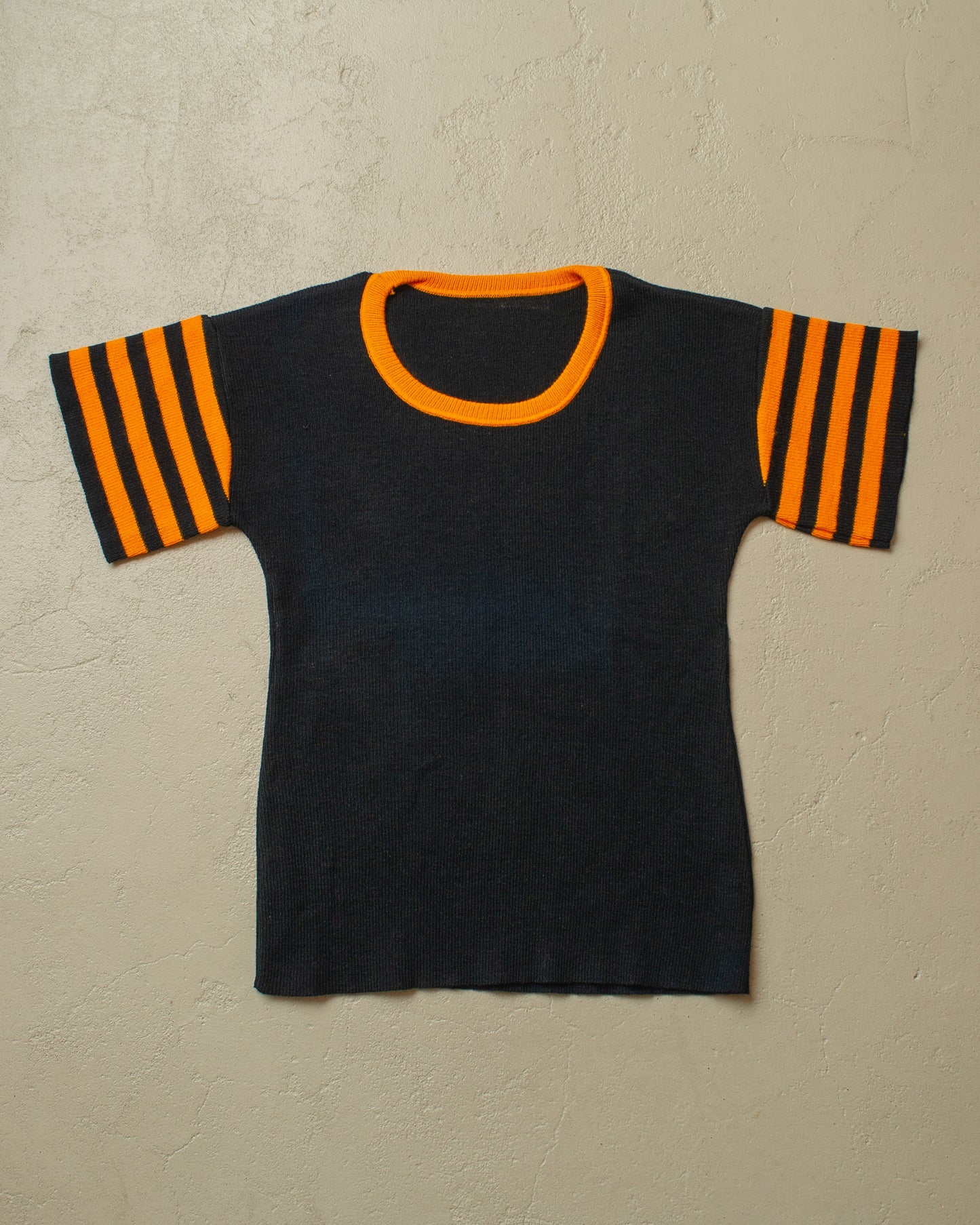 1960s unworn striped Sleeve Knit Shirt black/orange - S