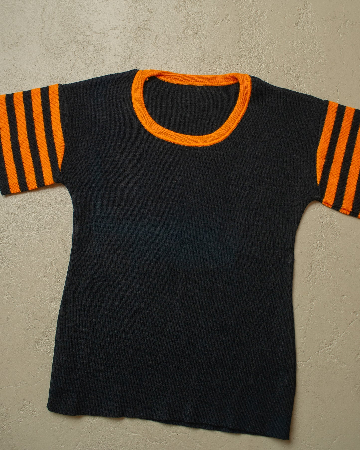 1960s unworn striped Sleeve Knit Shirt black/orange - S