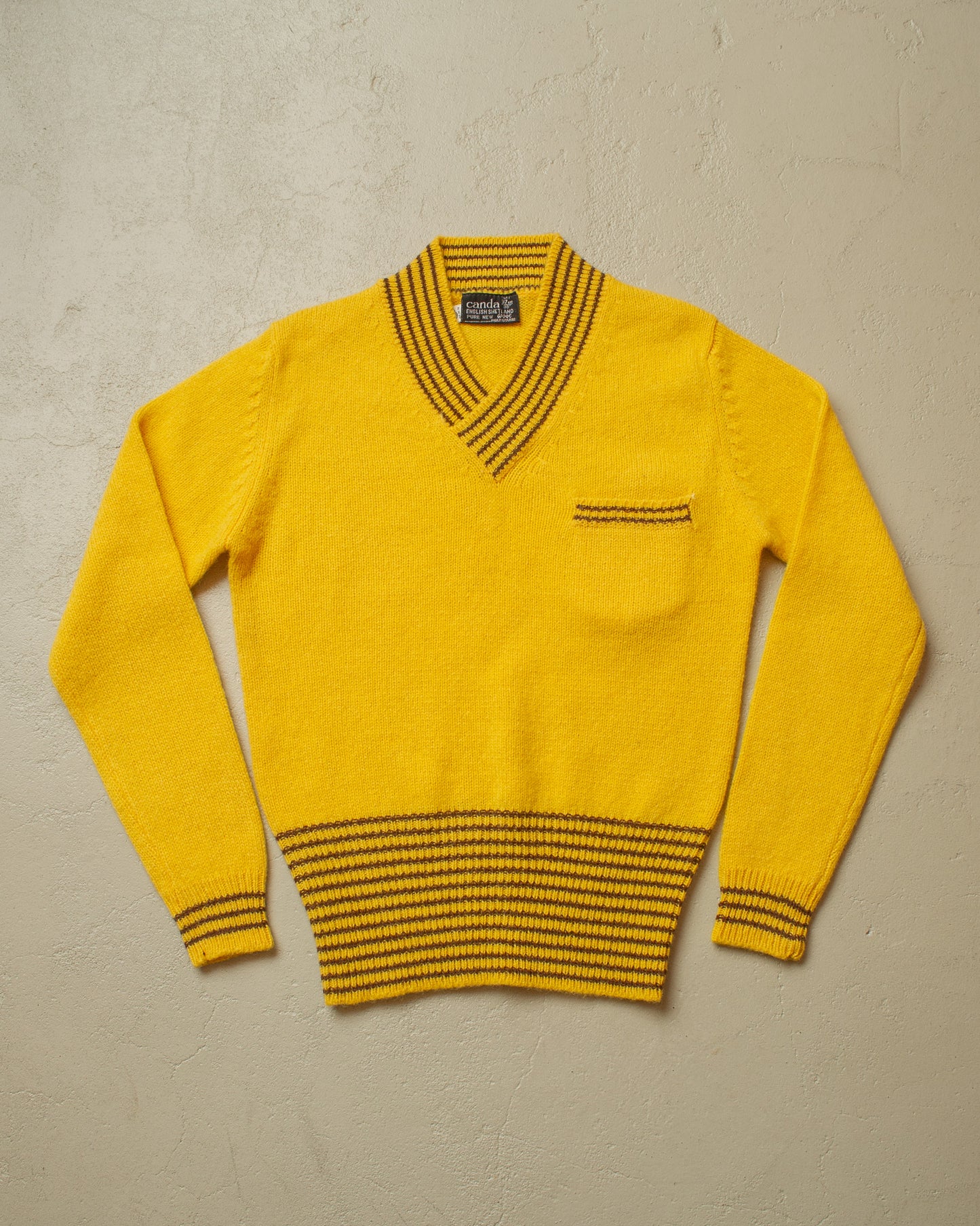 1960s CandA Wool V-Neck Knit Sweater yellow - M
