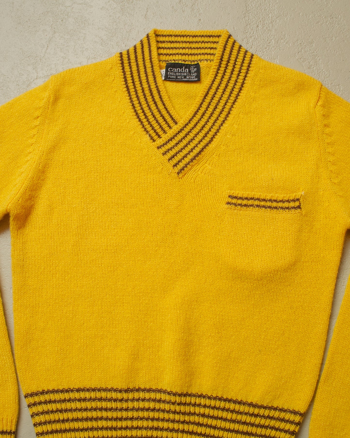 1960s CandA Wool V-Neck Knit Sweater yellow - M