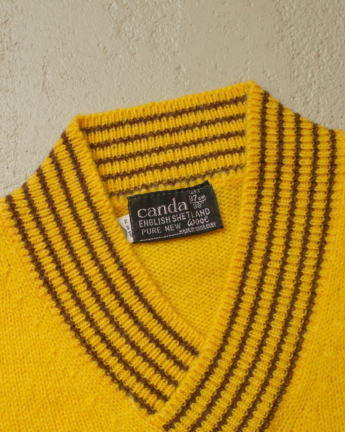 1960s CandA Wool V-Neck Knit Sweater yellow - M