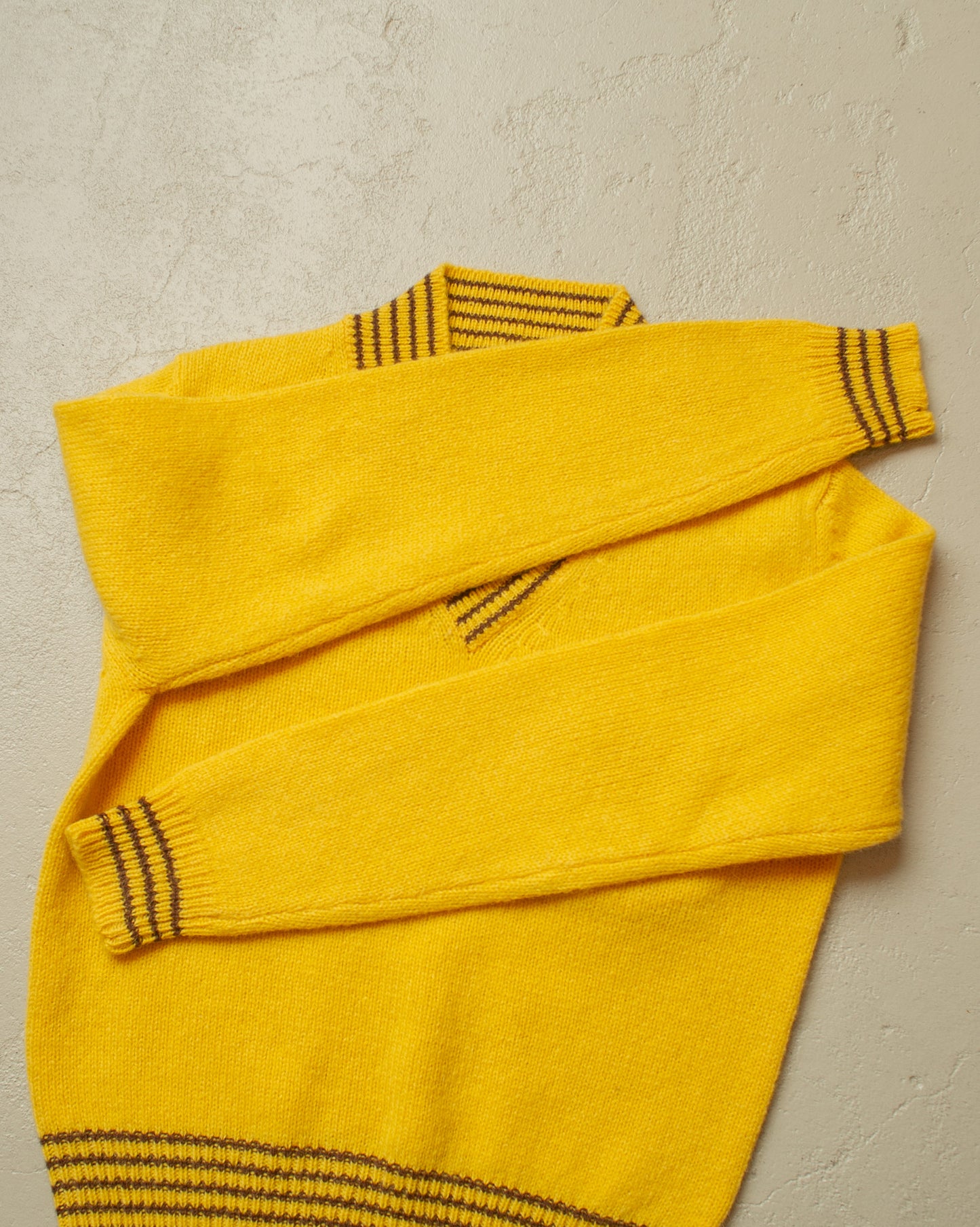 1960s CandA Wool V-Neck Knit Sweater yellow - M