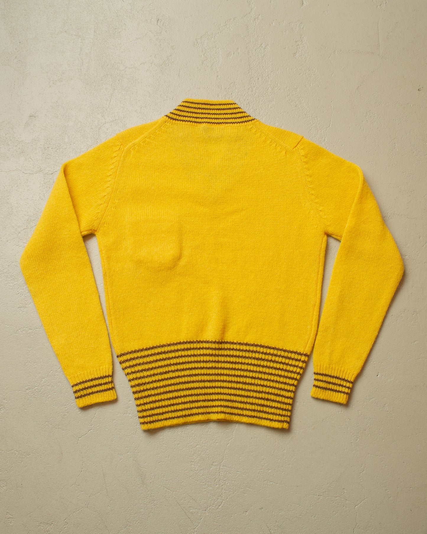 1960s CandA Wool V-Neck Knit Sweater yellow - M