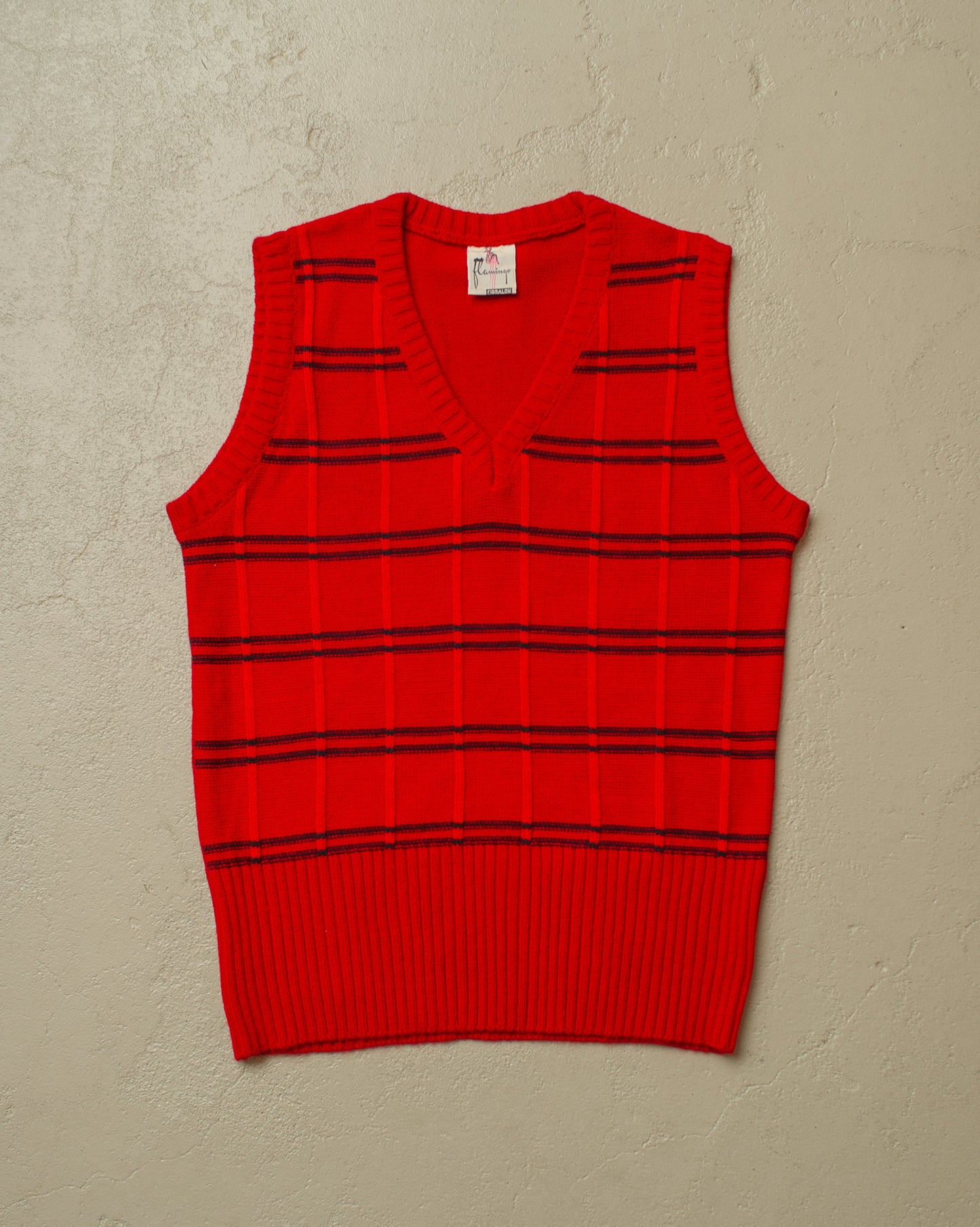 1960s/70s unworn Pattern Knit Vest red - S/M