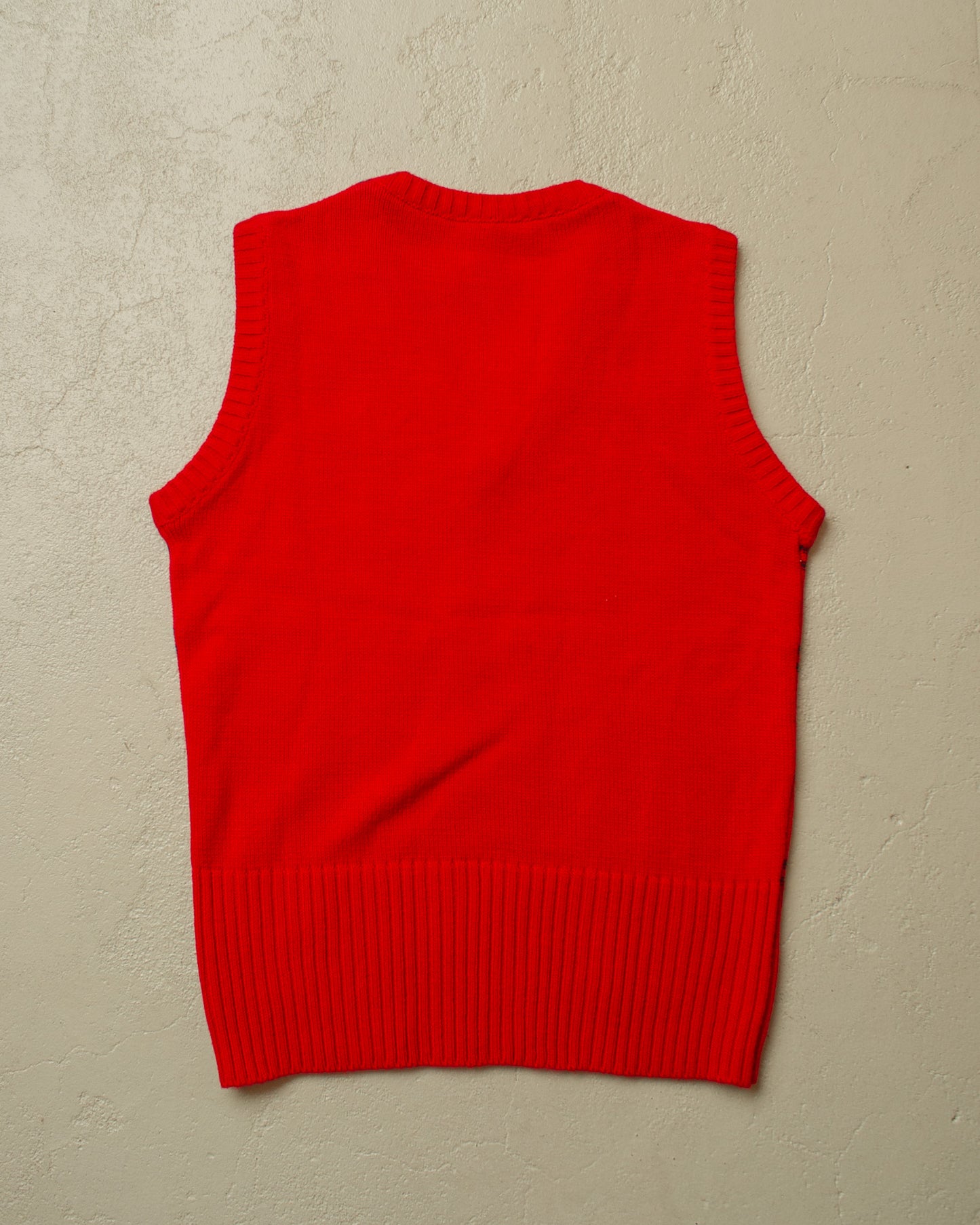 1960s/70s unworn Pattern Knit Vest red - S/M