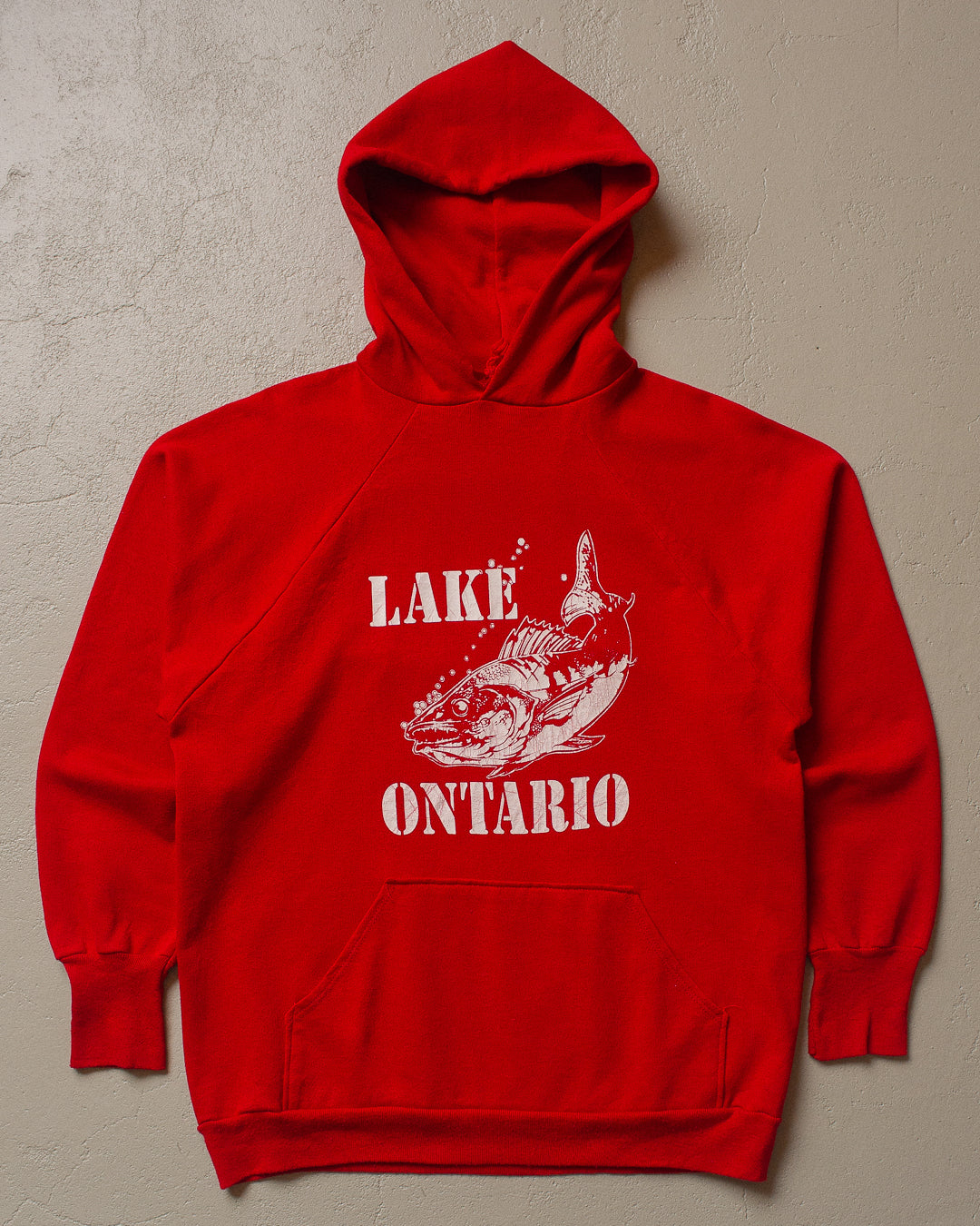 80s Lake Ontario Fish Print Hoodie red - L