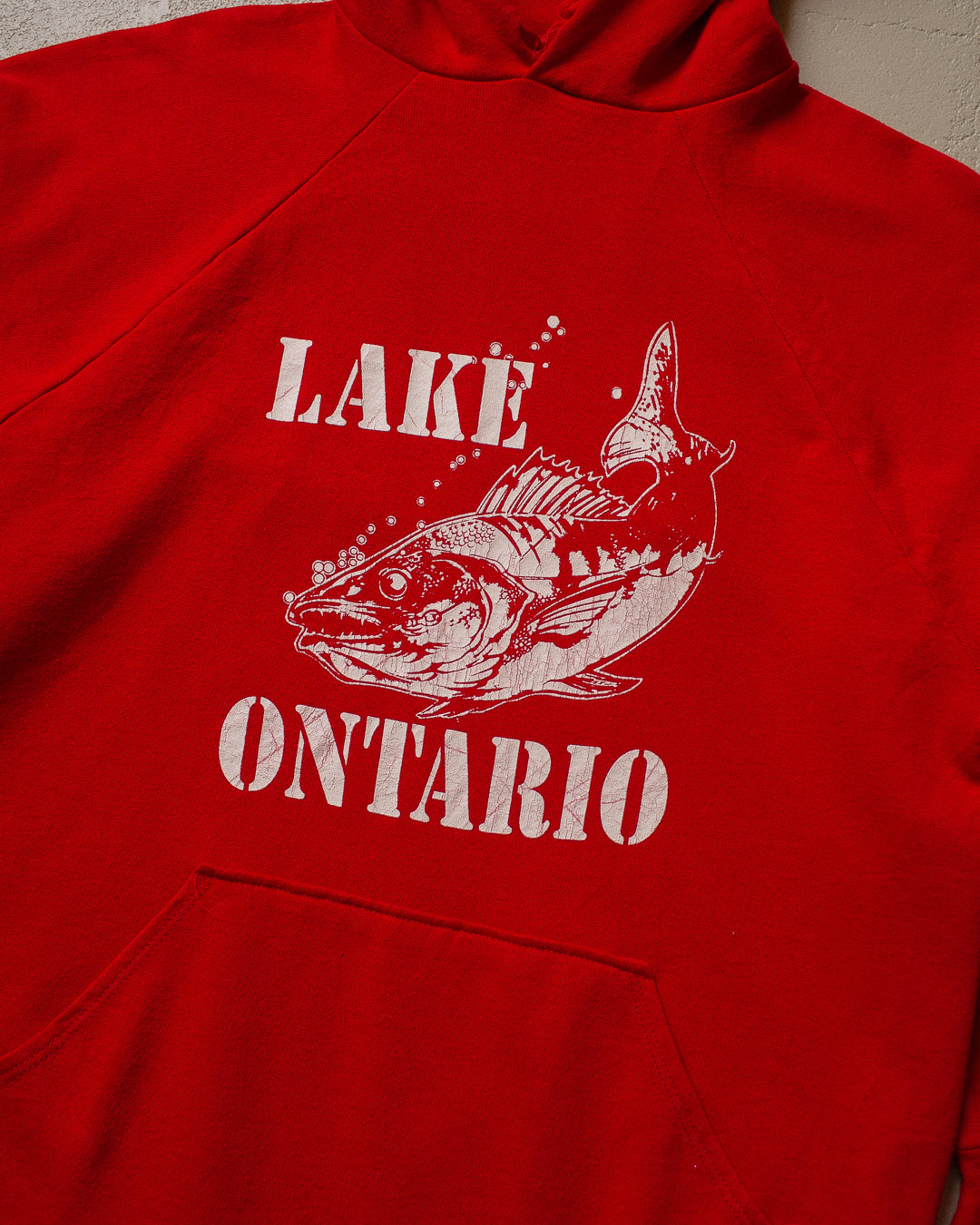 80s Lake Ontario Fish Print Hoodie red - L