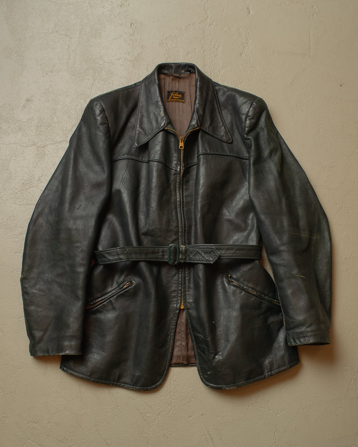 1930s/40s German Leather Sports Jacket green - M