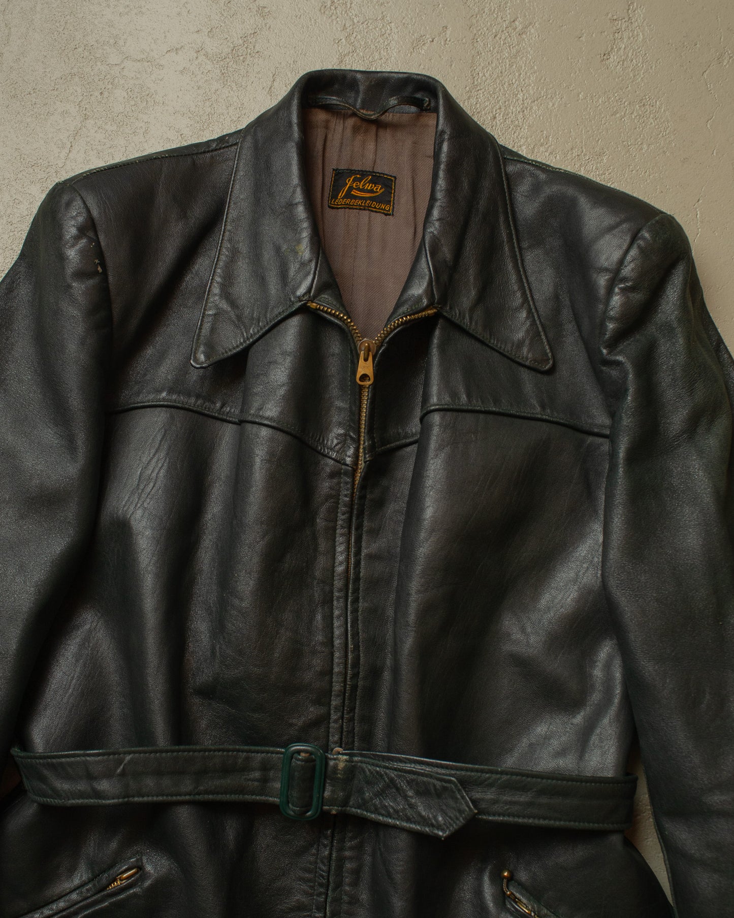 1930s/40s German Leather Sports Jacket green - M