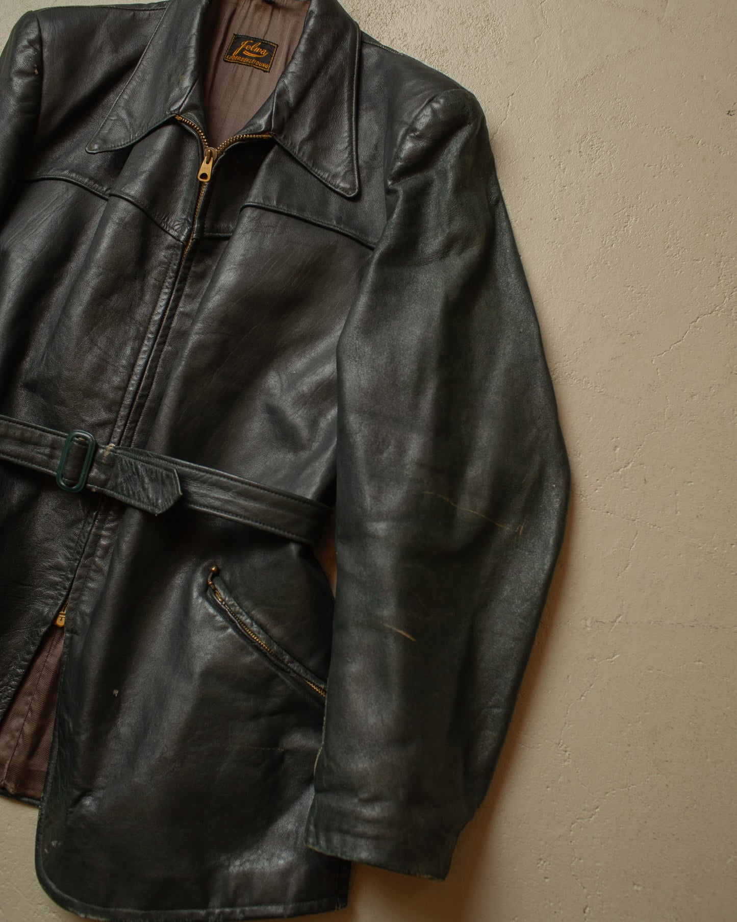 1930s/40s German Leather Sports Jacket green - M