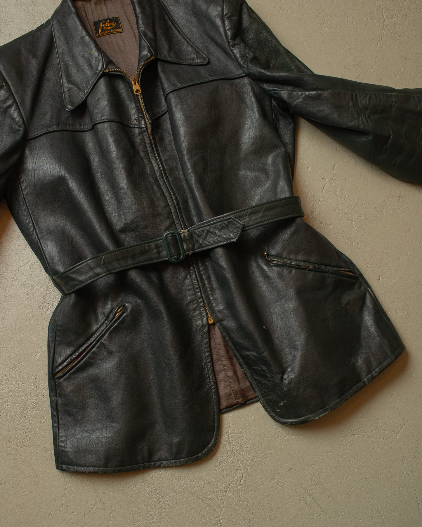 1930s/40s German Leather Sports Jacket green - M