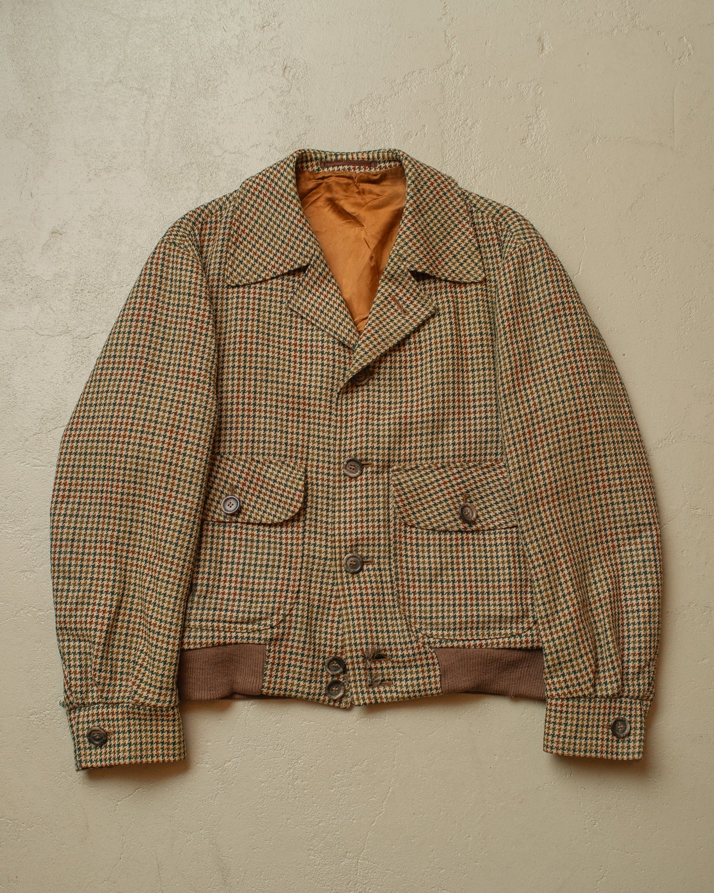 1940s/50s European Houndstooth Wool Sports Jacket beige - M/L